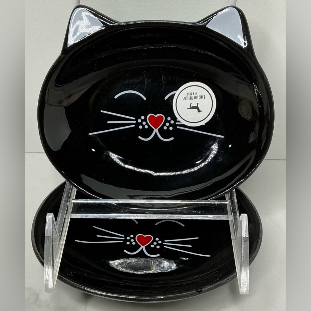 2 Park Life Designs~Black Oscar Cat Dish~Cat Shaped Food, Water, Trinket Dish